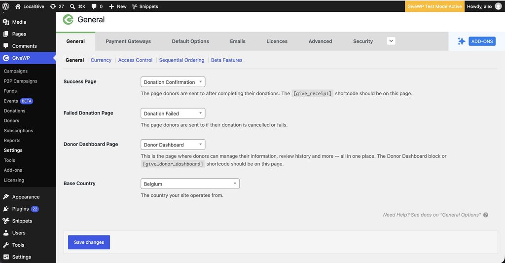 GiveWP General Settings