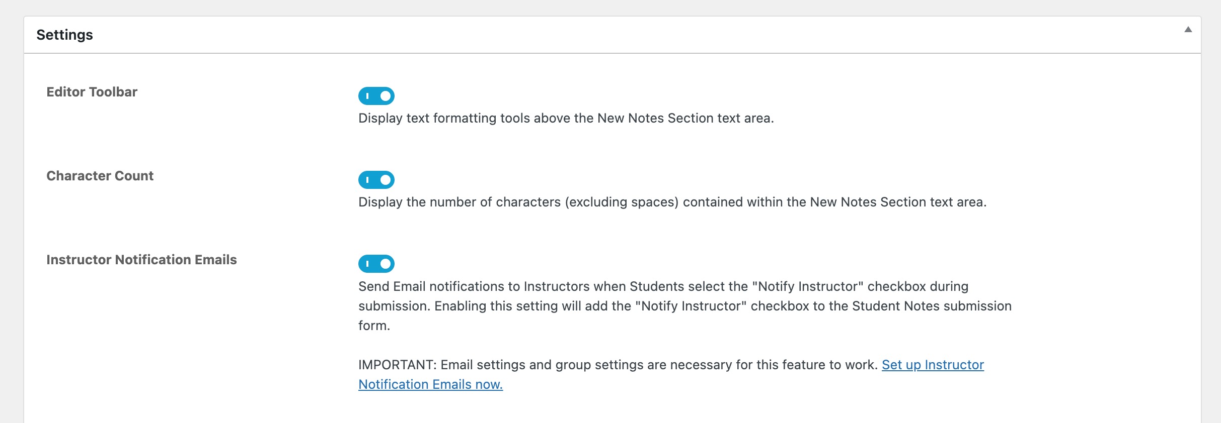 Notes add-on global settings