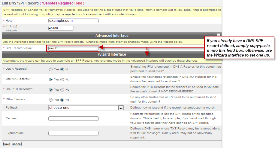 Domain SPF Records Edit Dialog Domain SPF Records Edit Dialog