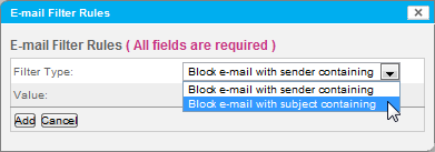 E-mail Filter Type: By E-mail Subject E-mail Filter Type: By E-mail Subject