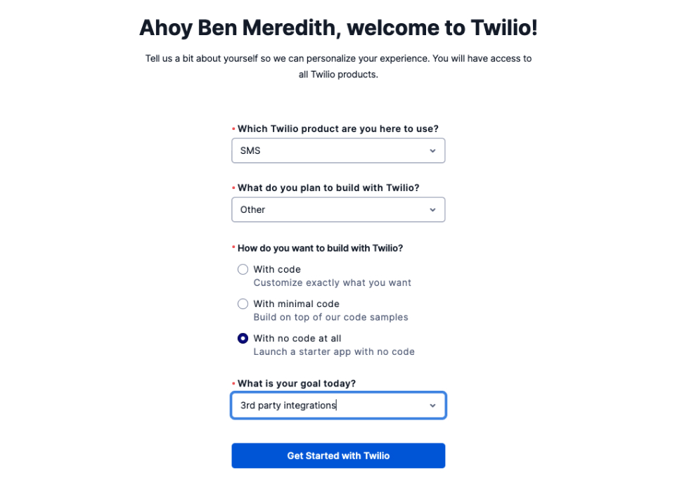 the personalize experience page with the selections described in the previous paragraph selected