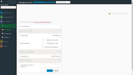 Screenshot of selecting the type of backup