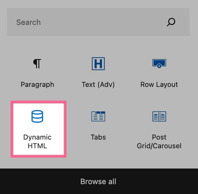 Add New Dynamic HTML Block