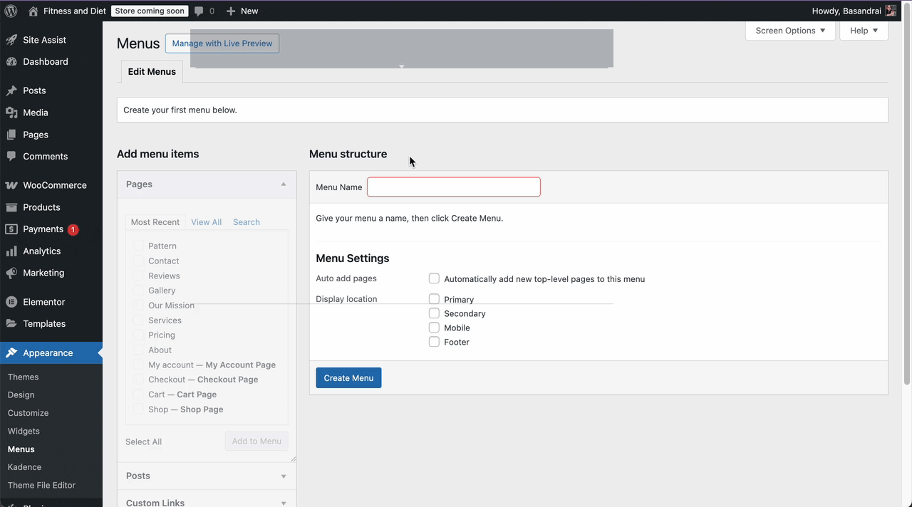Add WordPress menu
