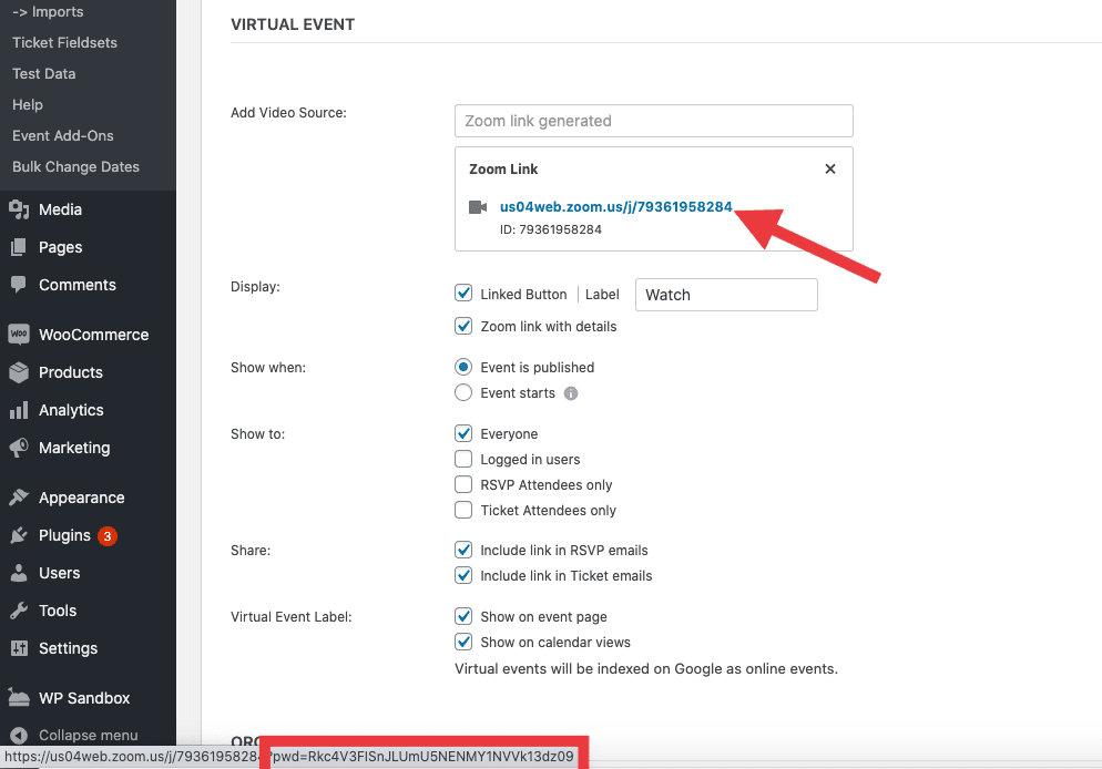 Virtual Event Settings