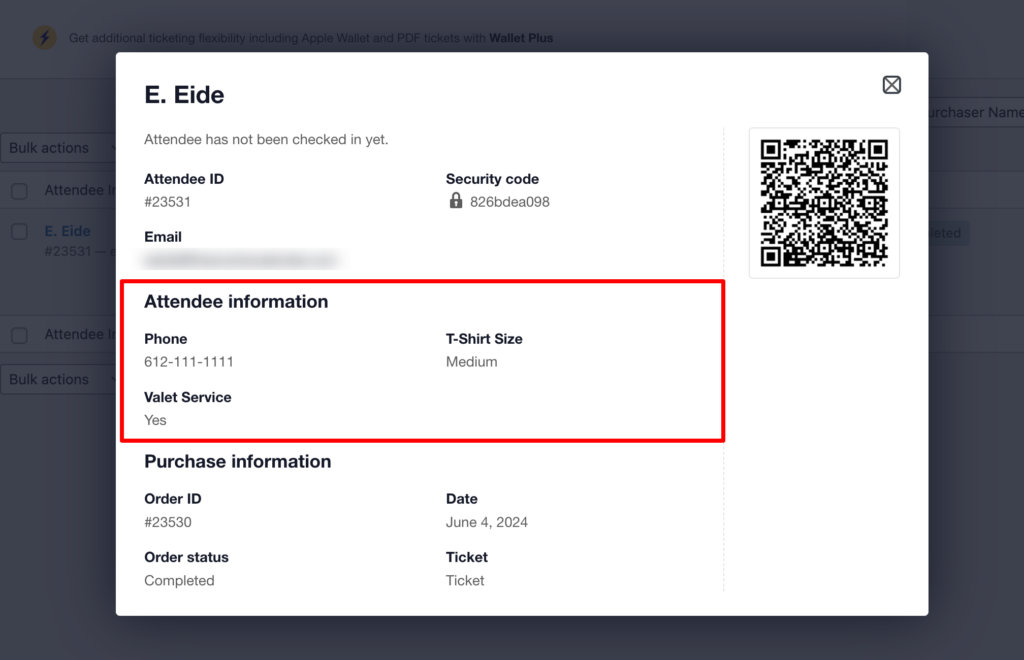The View Attendee Info modal