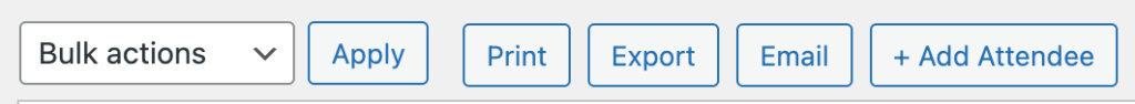 Print, export, and email buttons on the attendee list
