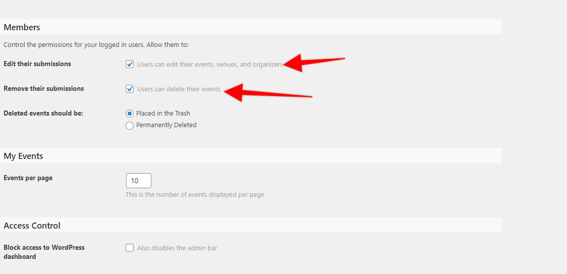 The Edit and Remove Submissions settings