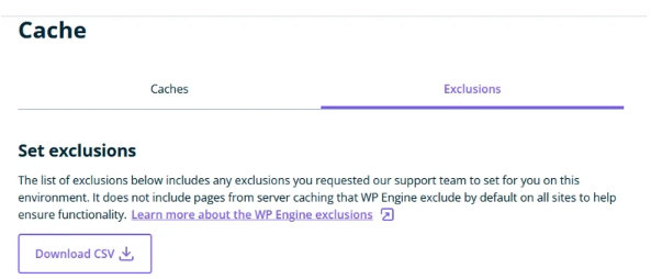 WP Engine Cache Exclusions with tickets-checkout entry