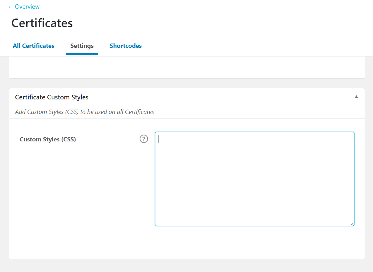 Certificate custom styles