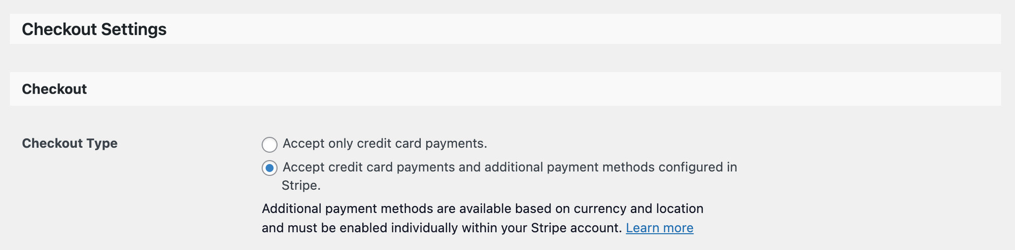 Tickets Commerce Checkout Type setting