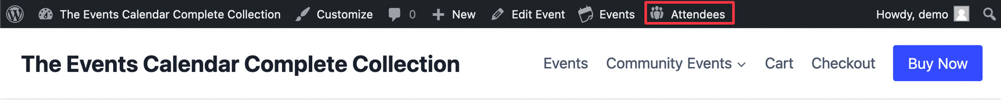 The Attendees link in the admin toolbar