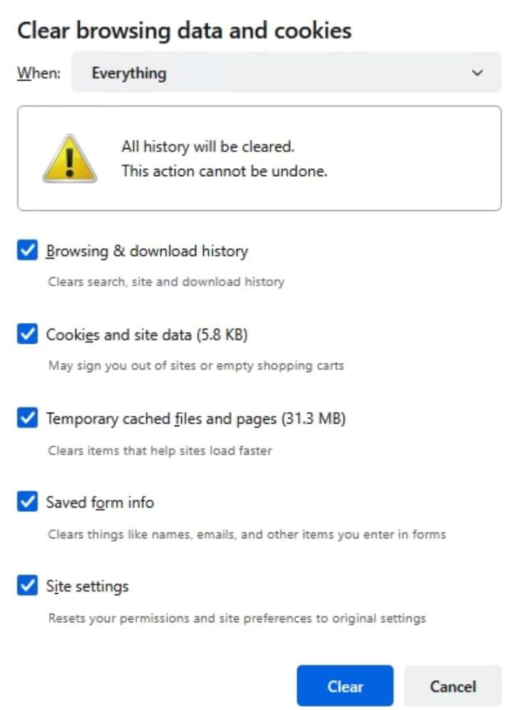 Clear Firefox Windows