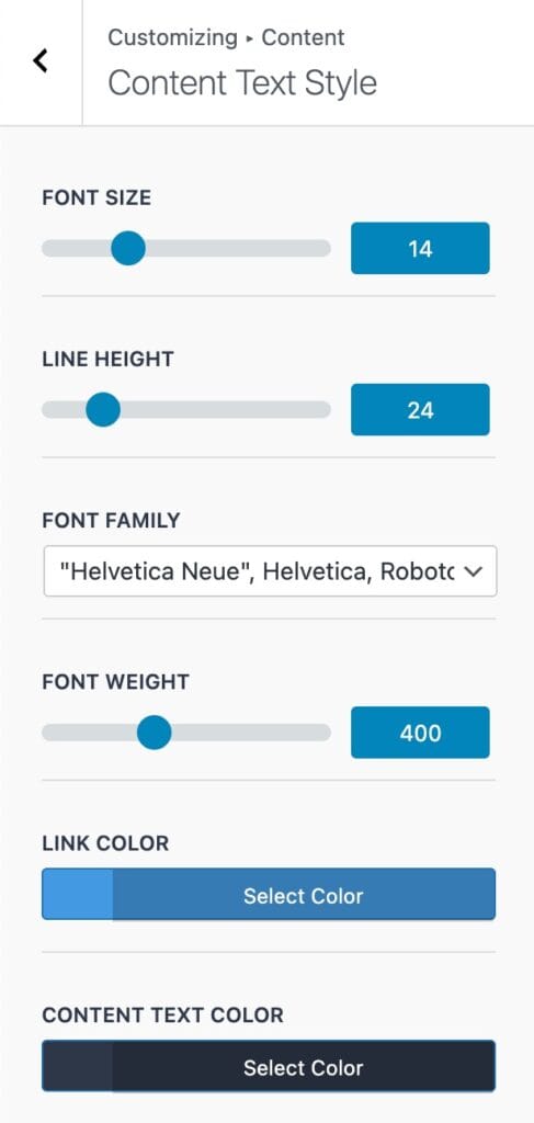Content Text Styles