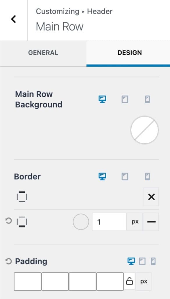 Design Row Settings