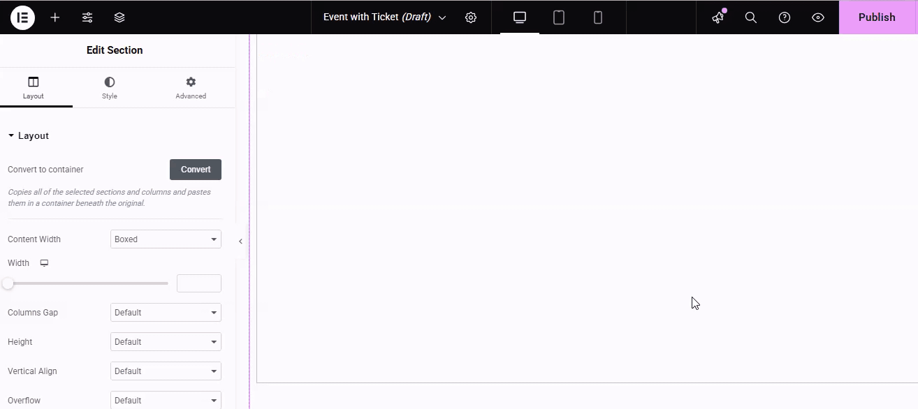 Adding the Event Ticket widget in Elementor
