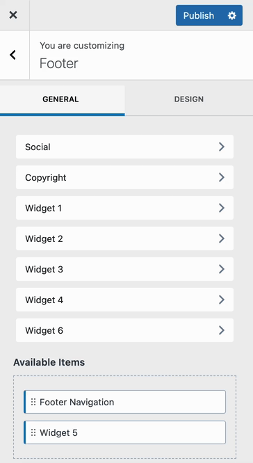 Footer settings