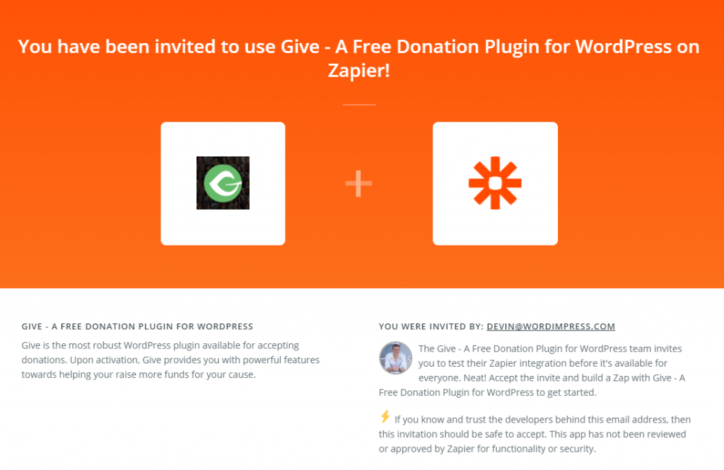 The Give Zapier App Invite Splash Screen