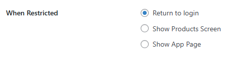 Screenshot of redirect options for restricted logins
