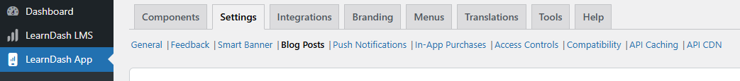 Screenshot of LearnDash App Blog Posts Settings Menu