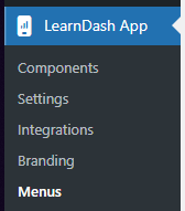 Screenshot of the LearnDash App Sidebar in Admin to choose Menus