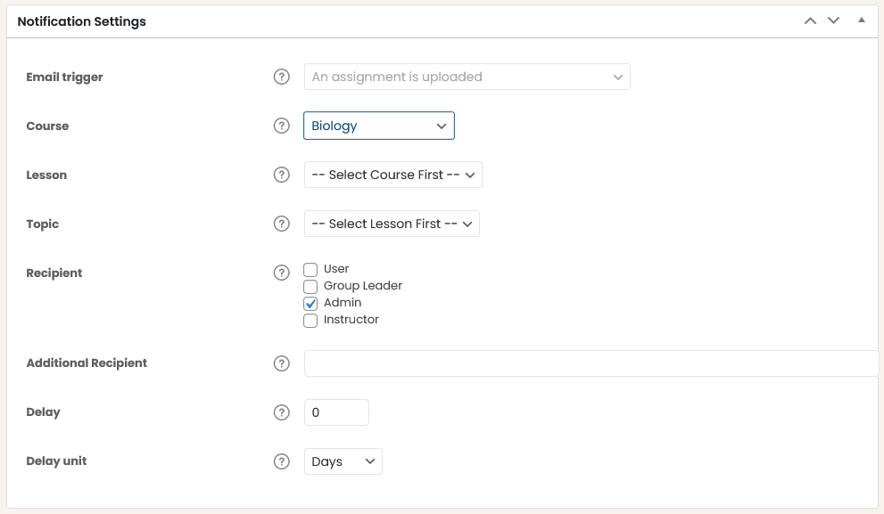 Instructor Recipient in Notification Settings