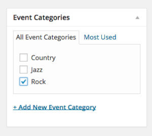 Event categories used to organize music genres