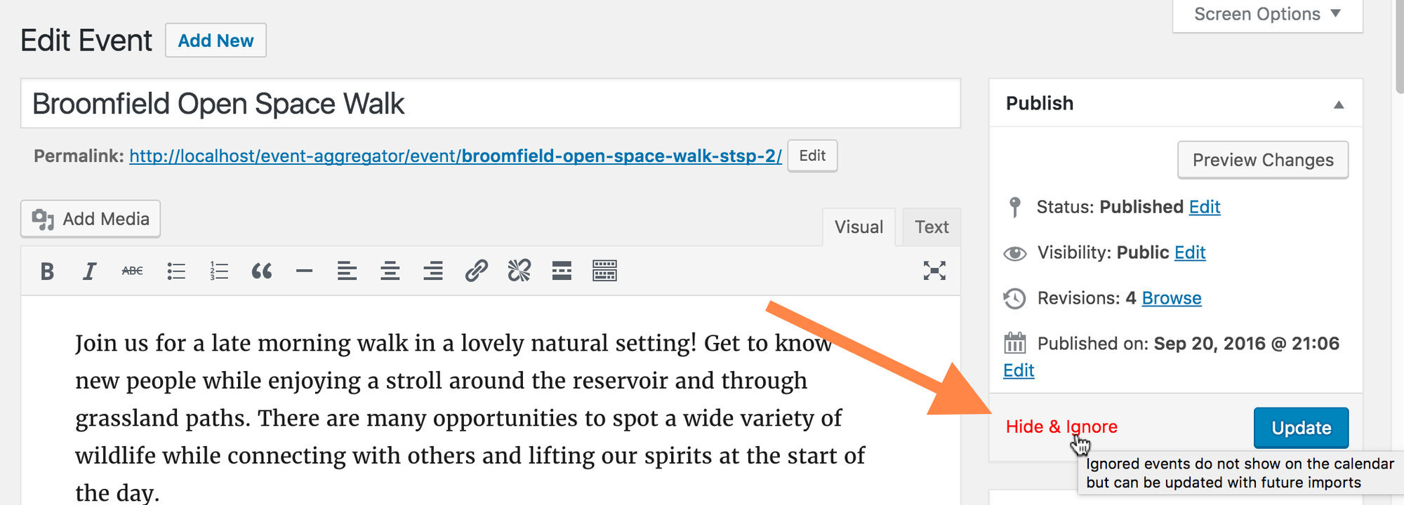 Ignoring an event from within the event editor