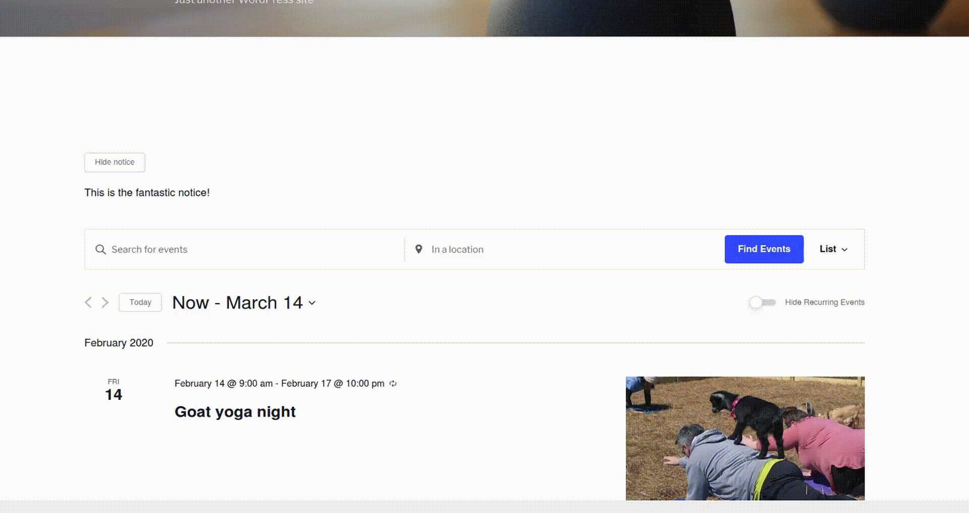 Animated demo of the notice toggle showing and hiding in List View