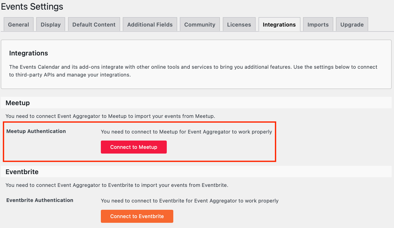 Connect to Meetup under Events Settings > Integrations
