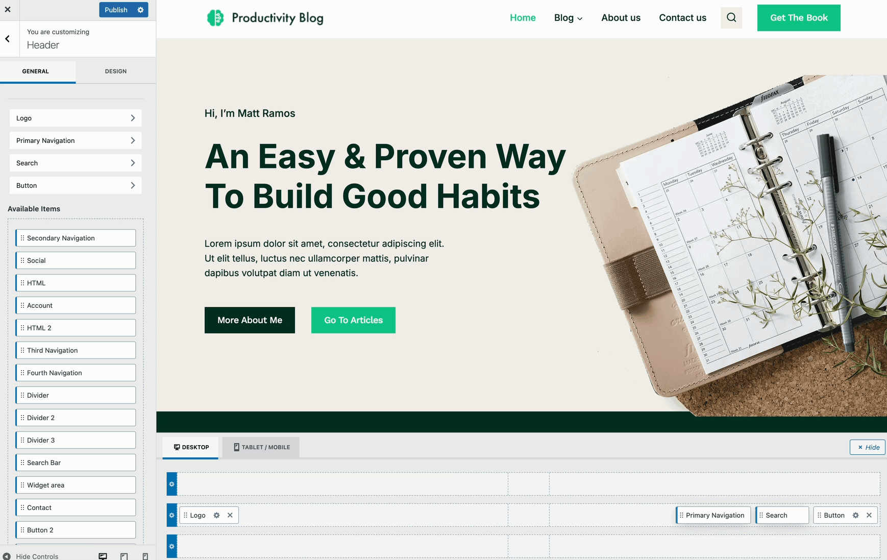 Moving header Items