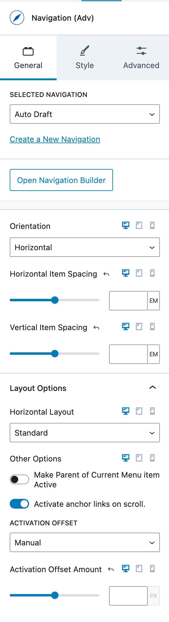 Navigation Adv General Settings