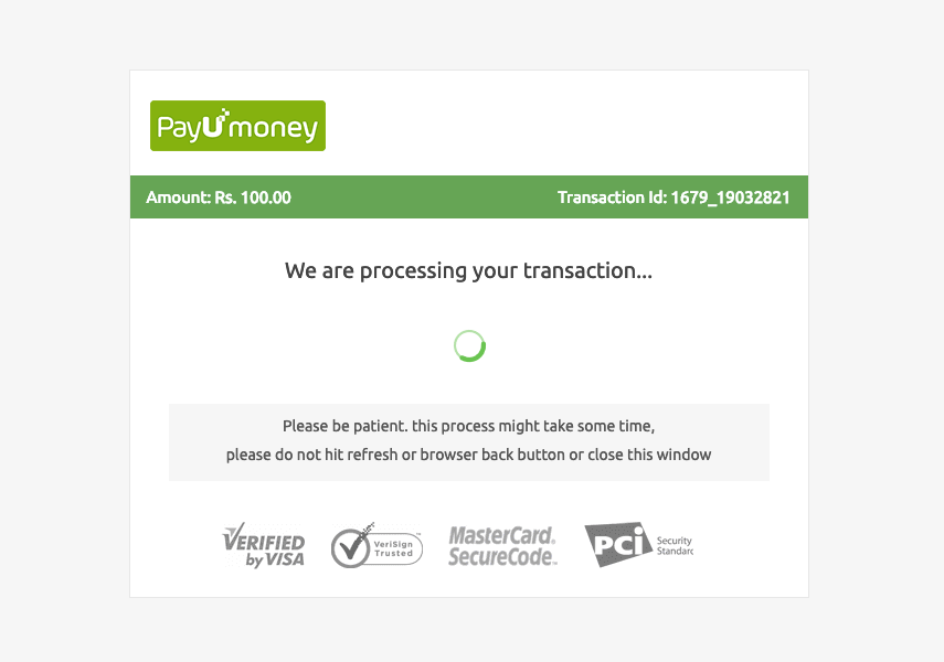 PayUmoney processing a transaction