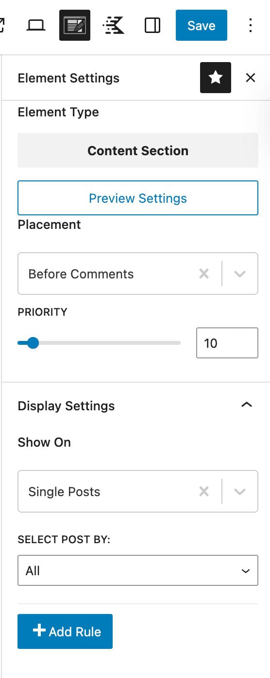 Placement Settings