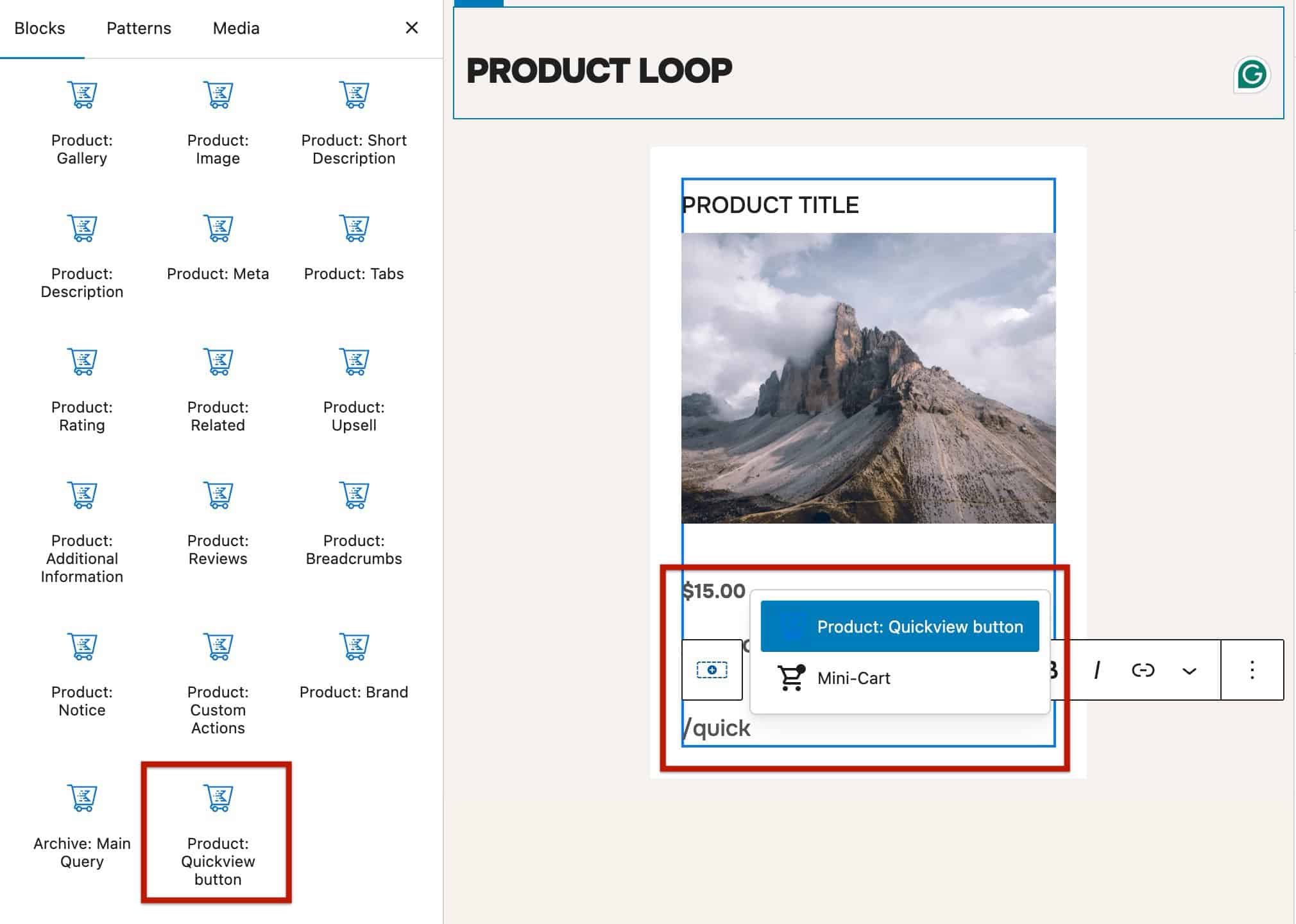 Product Quickview Button Block
