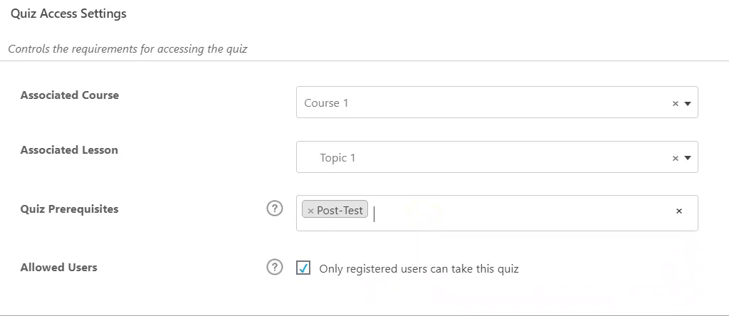 Quiz prerequisites selection