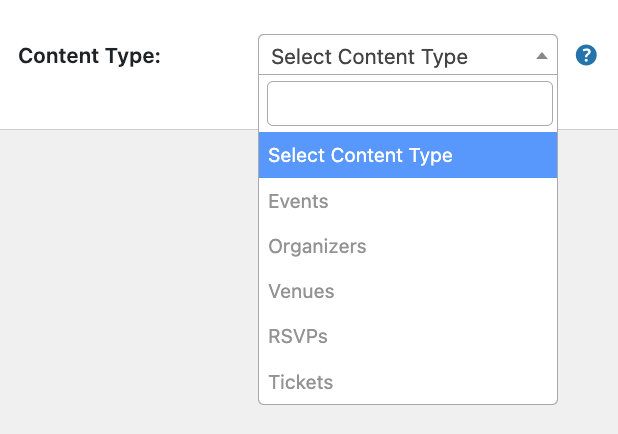 RSVPs and Tickets options in the content type dropdown