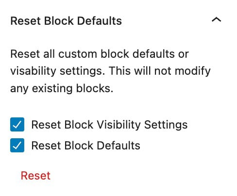 Reset Block Defaults
