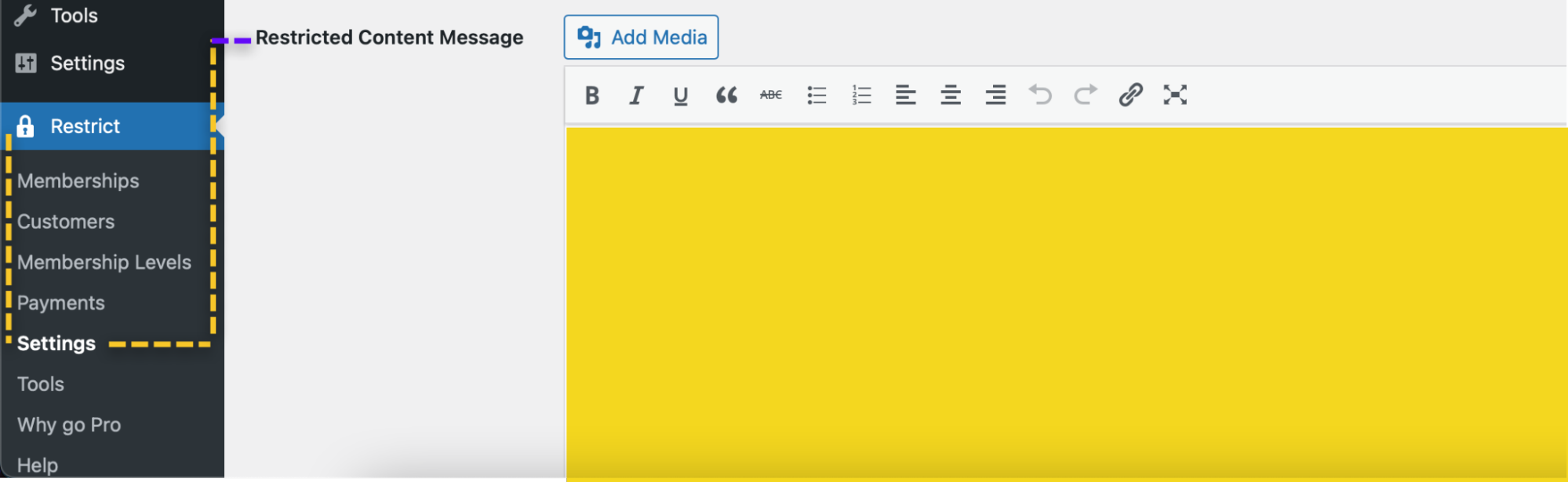 Screenshot showing the path to Restricted Content Message