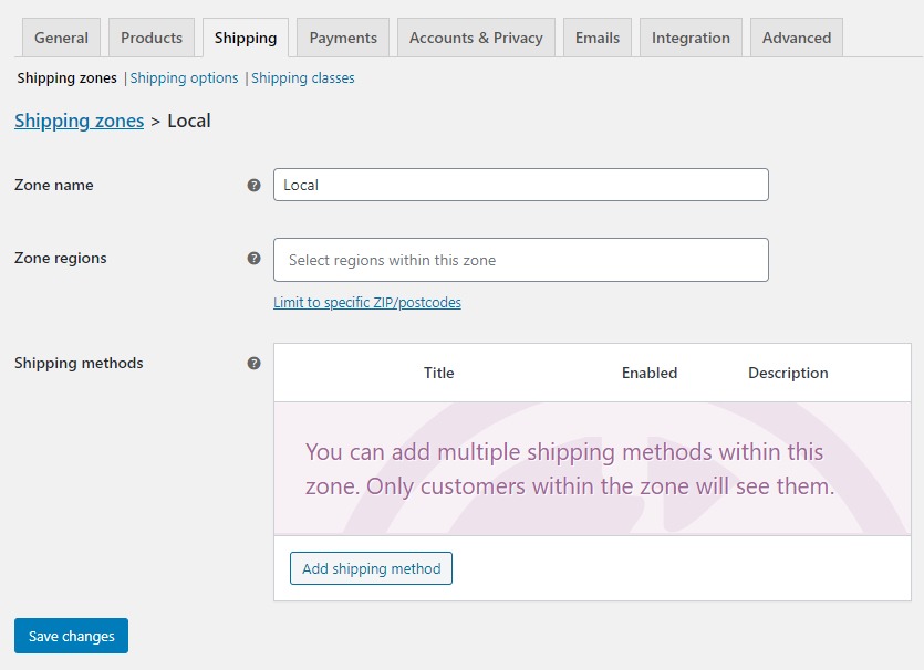 Restricting shipping zone