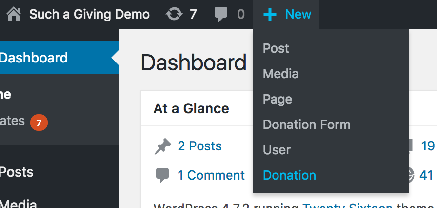 New "donation" link in the admin toolbar