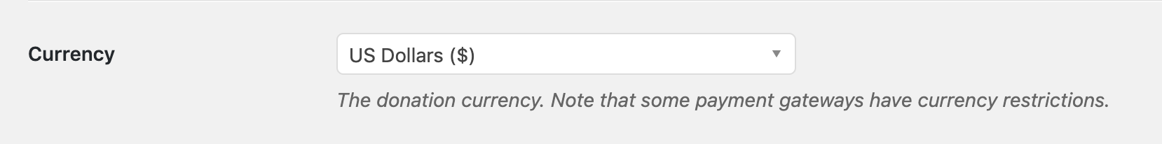 Give Settings -- General Tab Currency Section