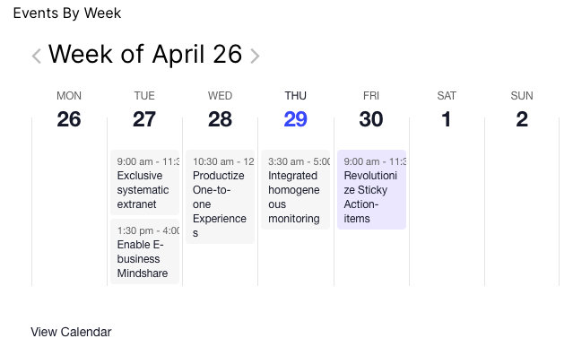 Events by Week Widget