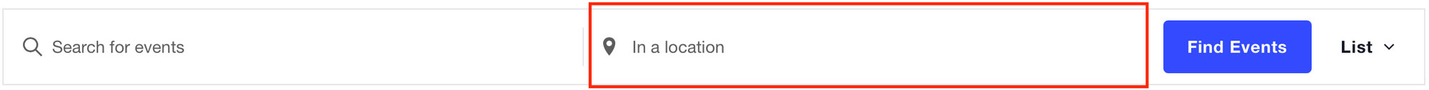 The events search bar showing the In a location field added by Events Calendar Pro
