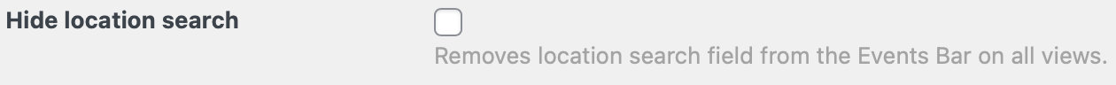 The Hide location search checkbox in Events Settings Display tab