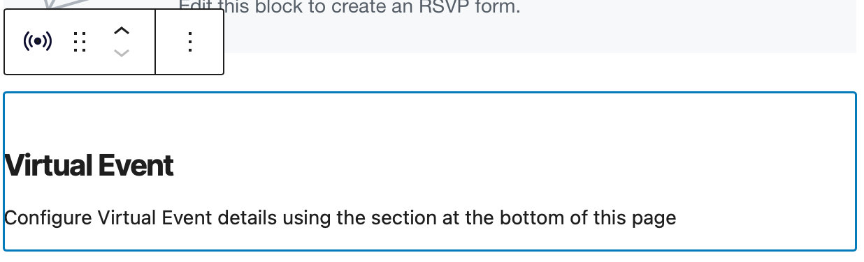 The Virtual Event block repositioned within the event content layout