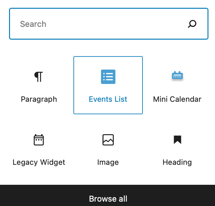 Events List block