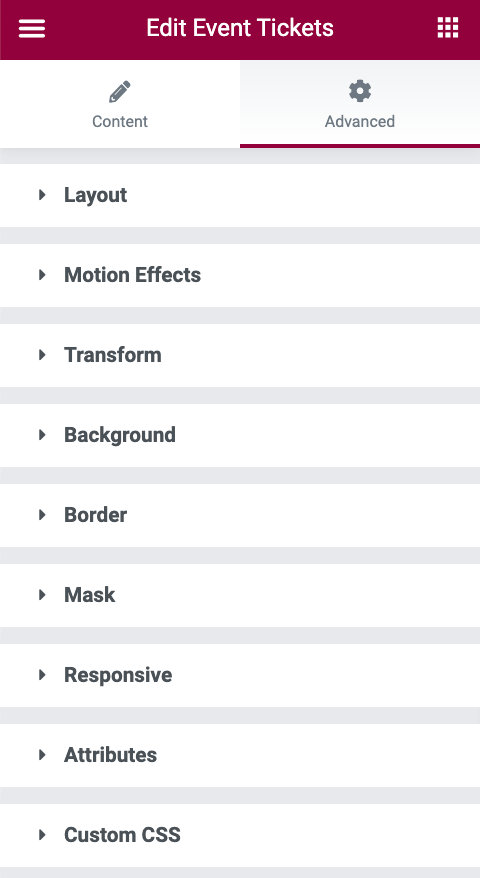 Tickets widgets styling with Elementor