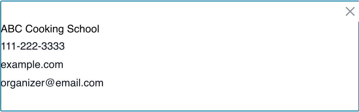 The image is showing the organizers of an event, with the option to add or edit an organizer in the WordPress Block Editor