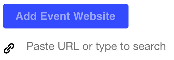 The image shows options for adding a website URL to an event in the WordPress Block Editor